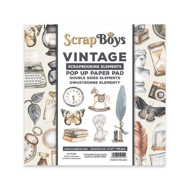 ScrapBoys Papirsblok 15,2x15,2cm - 24 dobbeltsidet ark - Vintage POPVI-03