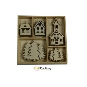 CraftEmotions Wooden ornament box - 0322 - Houses & Church