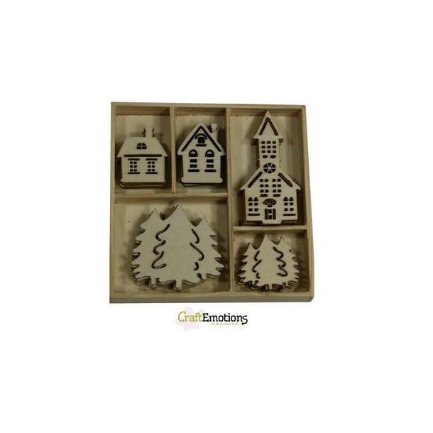 CraftEmotions Wooden ornament box - 0322 - Houses &amp; Church