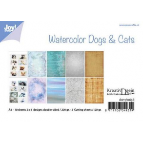 Joy Papirsblok A4 - 8 Ark dobbeltsidet + 2 klippeark ark - 6011/0638 - Watercolor Dogs & Cats