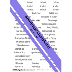 Konfirmation sort tekst p hvid baggrund. Trykt p 250 gr. papir 