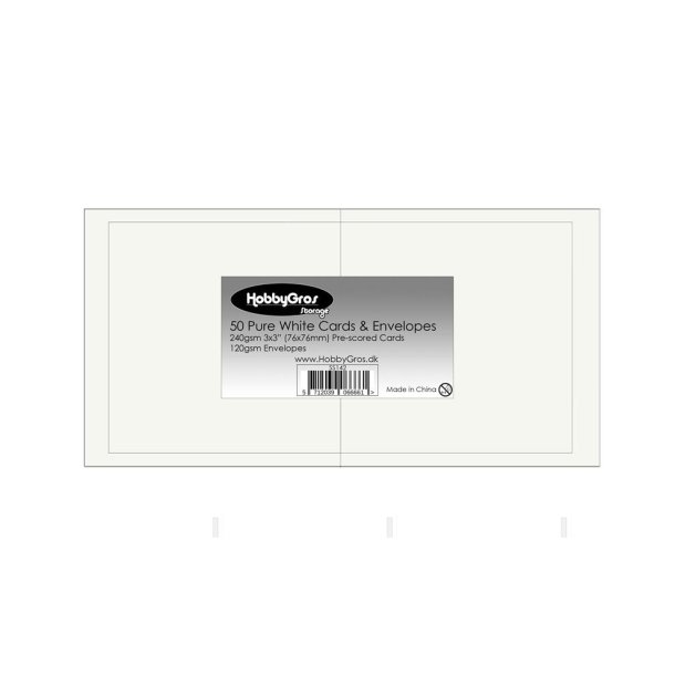 HobbyGros Storage - 50 S�t - 3x3" / 76x76mm - Kort/Kuverter "Pure White" SS142