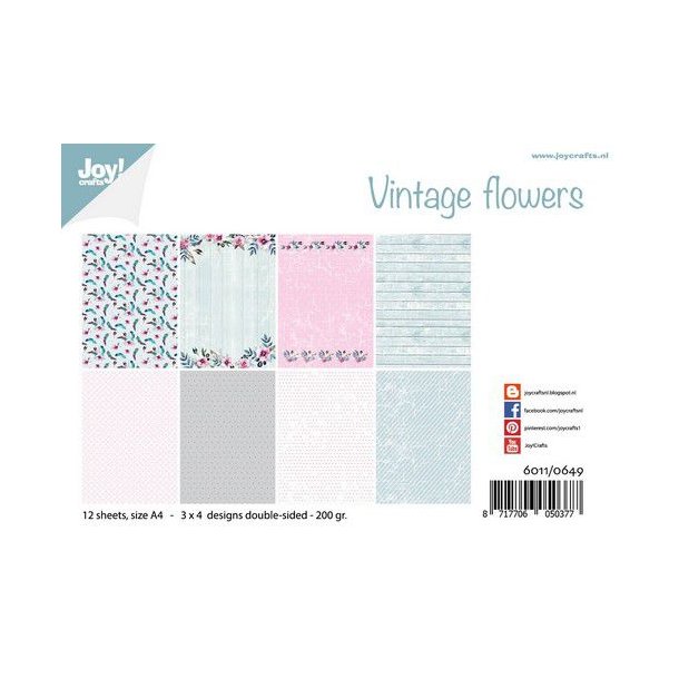 Joy Papirsblok A4 - 12 Ark dobbeltsidet - 6011/0649 - Vintage Flowers