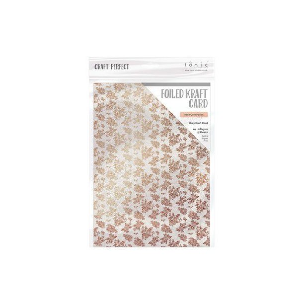 Tonic/Craft Perfect - Foiled Kraft Card - 9349E - Rose Gold Posies