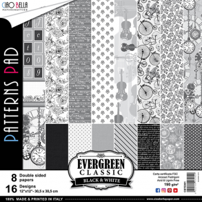Ciao Bella Patterns Paper Pad 12x12 - CBTE001 - Evergreen - Black & White