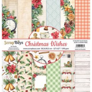 ScrapBoys Papirsblok 30,5x30,5cm - 12 dobbeltsidet ark - Christmas Wishes