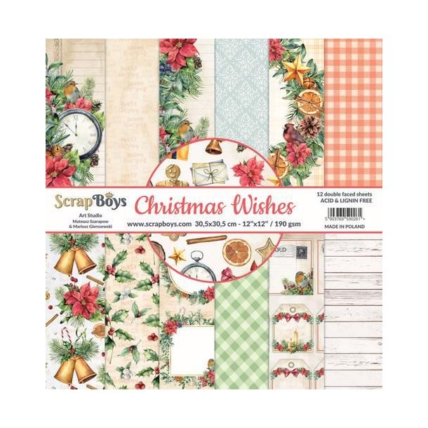 ScrapBoys Papirsblok 30,5x30,5cm - 12 dobbeltsidet ark - Christmas Wishes