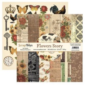 ScrapBoys Papirsblok 30,5x30,5cm - 12 dobbeltsidet ark - Flowers Story