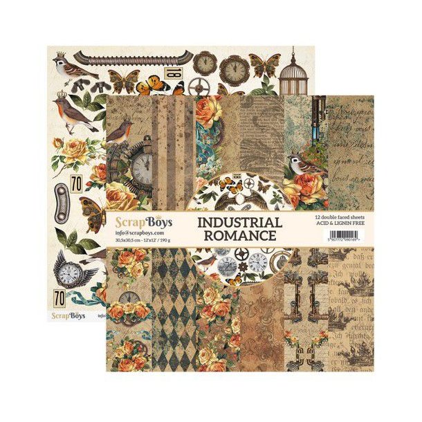 ScrapBoys Papirsblok 30,5x30,5cm - 12 dobbeltsidet ark - Industrial Romance