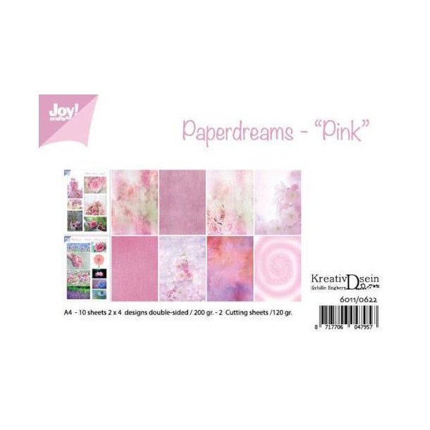 Joy Papirsblok A4 - 8 Ark dobbeltsidet + 2 klippeark ark - 6011/0622 - Paperdreams Pink