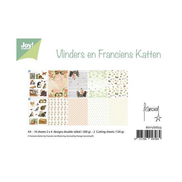 Joy Papirsblok A4 - 8 Ark dobbeltsidet + 2 klippeark ark - 6011/0623 - Franciens Cats &amp; Butterflies