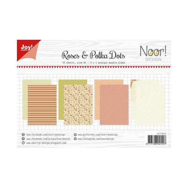 Joy Papirsblok A4 - 12 Ark dobbeltsidet - 6011/0601 - Roses &amp; Polkadots