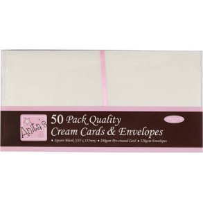 Kort & Kuverter 50 stk s�t 13,5x13,5cm - Creme