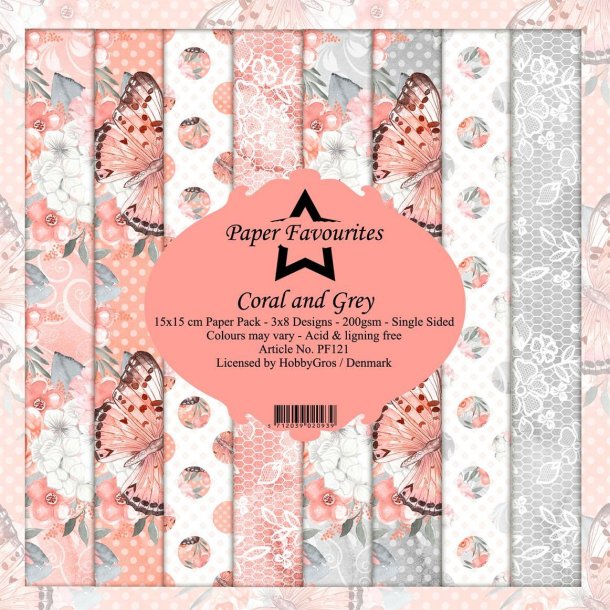 Paper Favourites Paper Pack 15x15 - PF121 - Coral and Grey