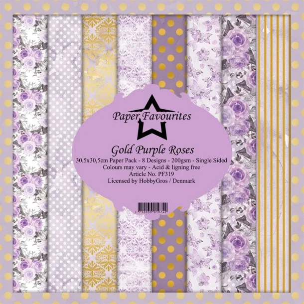 Paper Favourites Paper Pack 30x30 - PF319 - Gold Purple Roses
