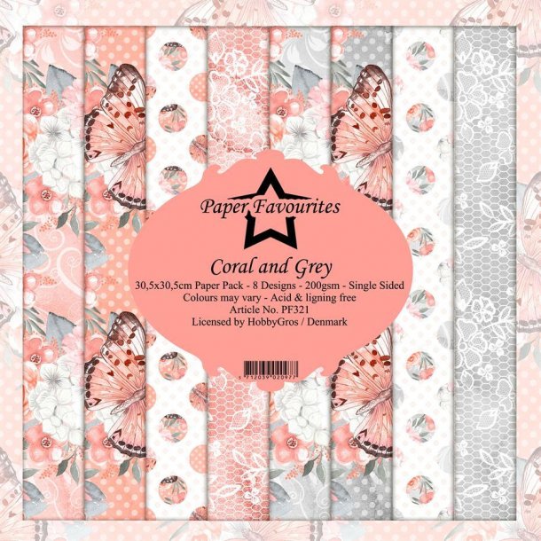 Paper Favourites Paper Pack 30x30 - PF321 - Coral and Grey
