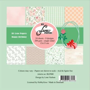 BY LENE Papirblok 15x15 BLP080 - Happy Birthday