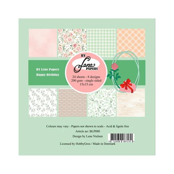 BY LENE Papirblok 15x15 BLP080 - Happy Birthday