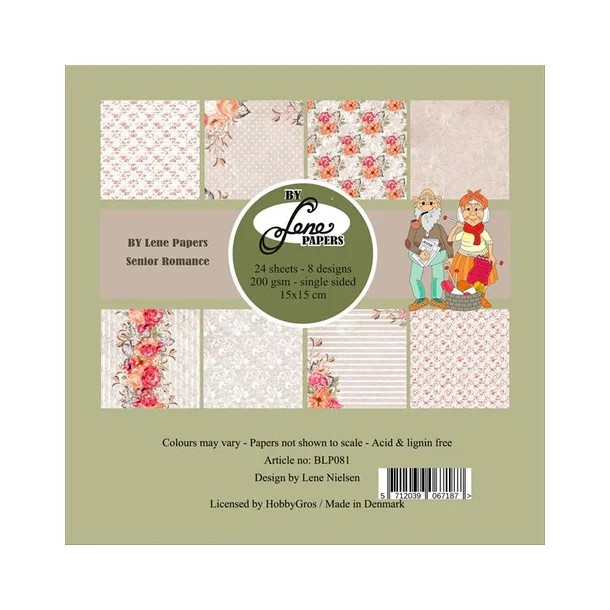BY LENE Papirblok 15x15 BLP081 - Senior Romance