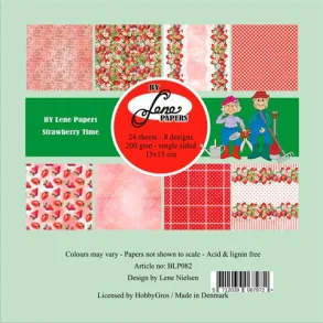 BY LENE Papirblok 15x15 BLP082 - Strawberry Time