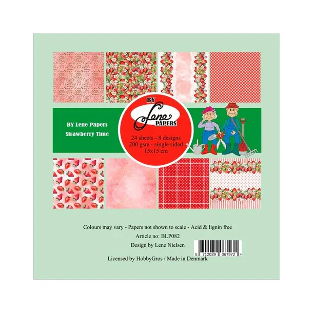 BY LENE Papirblok 15x15 BLP082 - Strawberry Time