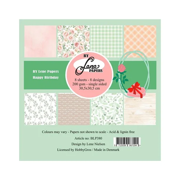 BY LENE Papirblok 30x30 BLP380 - Happy Birthday