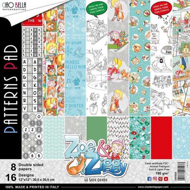 Ciao Bella Patterns Paper Pad 12x12 - CBT025 - Zoe &amp; Ziggy