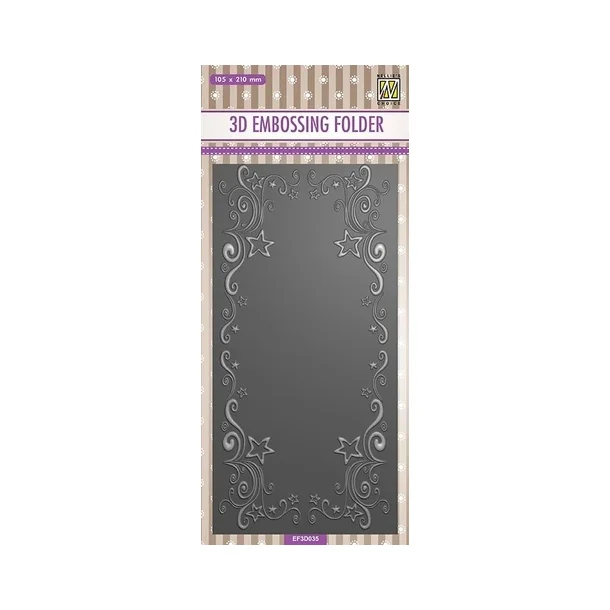 Nellie Snellen Embossing Folder - Slim - EF3D035 - Curls stars frame