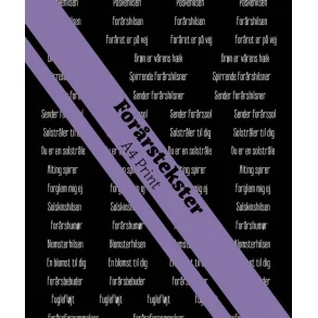 Forrstekster hvide tekster p sort baggrund. Trykt p 250 gr. papir 