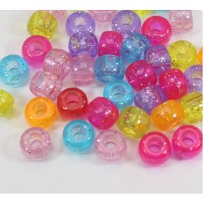 Acryl Pony perler glitter ass. 6x9 mm, 50 gr.