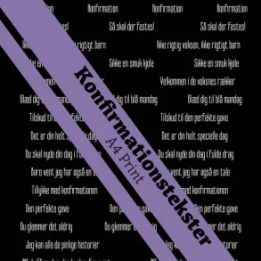 Konfirmation hvide tekster p sort baggrund. Trykt p 250 gr. papir 