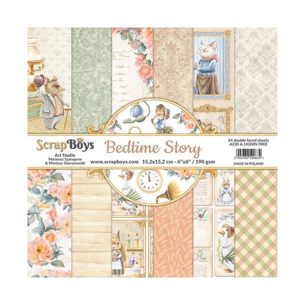 ScrapBoys Papirsblok 15,2x15,2cm - 24 dobbeltsidet ark - Bedtime Story