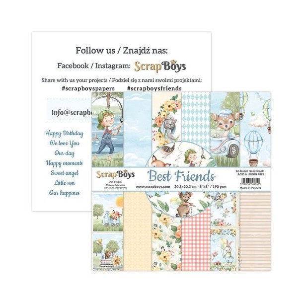 ScrapBoys Papirsblok 20,3x20,3cm - 12 dobbeltsidet ark - Best Friends