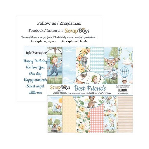 ScrapBoys Papirsblok 15,2x15,2cm - 24 dobbeltsidet ark - Best Friends