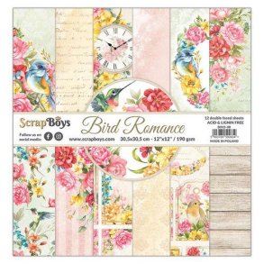 ScrapBoys Papirsblok 30,5x30,5cm Bird Romance paperset 12 vl+cut out elements
