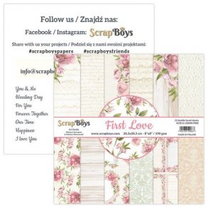 ScrapBoys Papirsblok 20,3x20,3cm - 12 dobbeltsidet ark - First Love