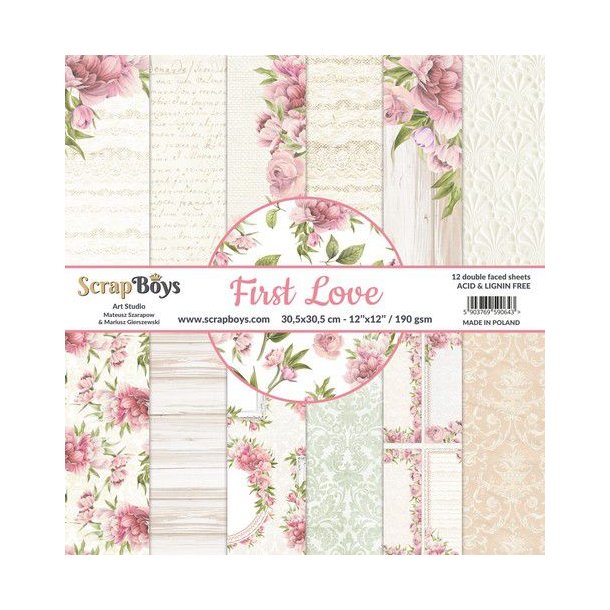 ScrapBoys Papirsblok 30,5x30,5cm - 12 dobbeltsidet ark - First Love