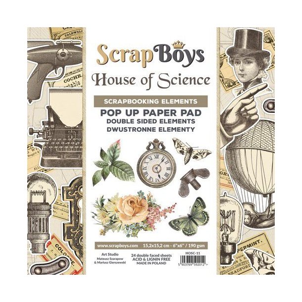 Scrapboys POP UP Paper Pad double sided elements - House of Science HOSC-11 190gr 15,2x15,2cm