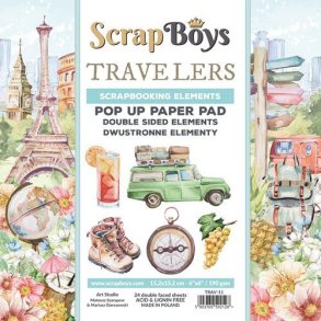 Scrapboys POP UP Paper Pad double sided elements - Travelers TRAV-11 190gr 15,2x15,2cm