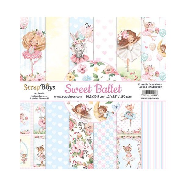 ScrapBoys Papirsblok 30,5x30,5cm - 12 dobbeltsidet ark - Sweet Ballet