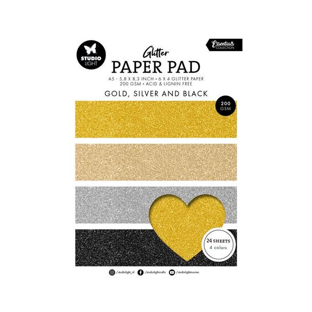  Studio Light Paper Pad "Glitter - Gold, Silver and Black" SL-ES-PP209